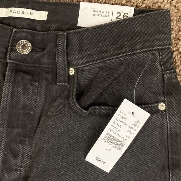 NWT Pacsun Eco Black Wave Panels High Waisted Bootcut Jeans Size 26 - Picture 6 of 15